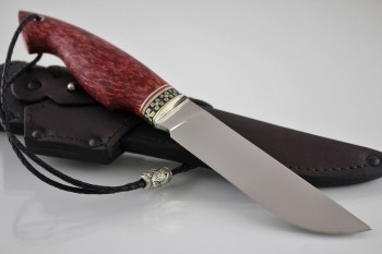 Охотничий нож "Барсук" Клинок К340 Рукоять мельхиор, карельская береза (красная)